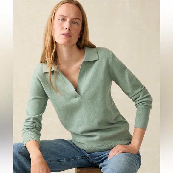 Faherty “Jackson” Sweater Polo In Jadeite Heather Small Excellent Condition! - Picture 1 of 10